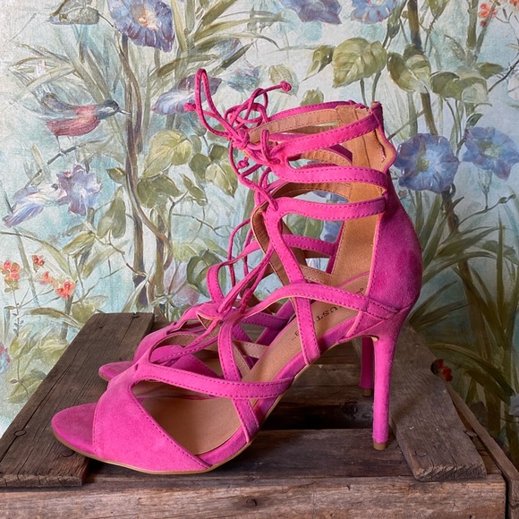 NEW Emmey Strappy Vegan Suede Heels - Picture 4 of 16